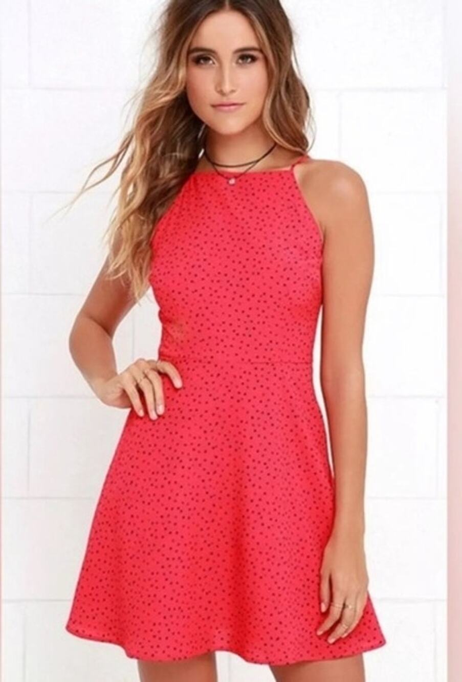 BB Dakota Red/Coral Mini with Black Polka Dots Modern Skater Y2k